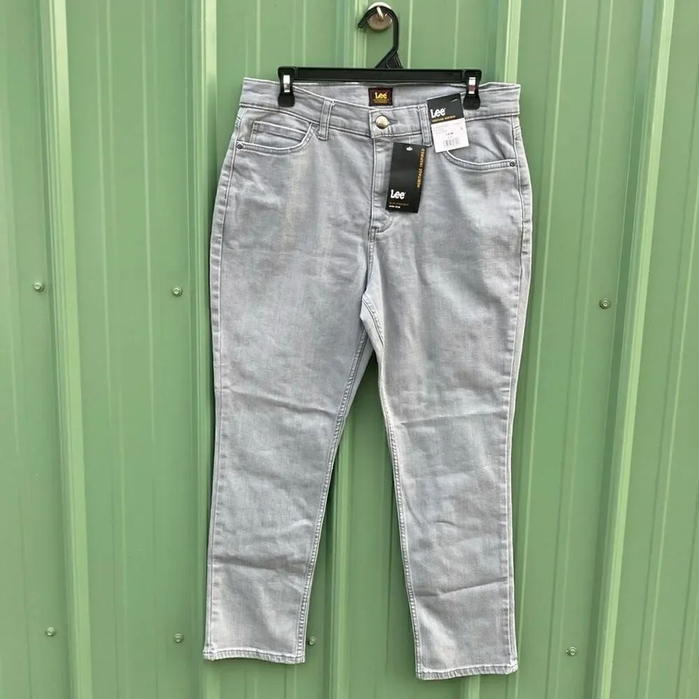 Women’s Lee Gray Heritage Mid Rise Slim Straight Denim Jean Pants Size 14 M